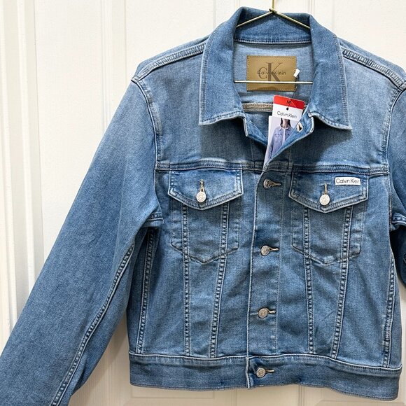 Calvin Klein Women's Classic Trucker Denim Jacket Size M Medium Blue Stretch NEW - Picture 3 of 15